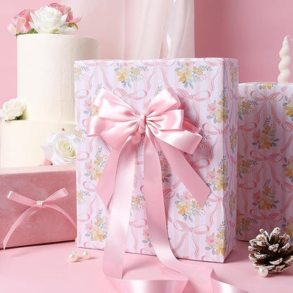 LaRibbons Pink Satin Ribbon 1 1/2 Inch 25 Yards Double Faced Light Pink Silk Ribbon for Flower Bouquet Crafts Gift Wrapping Wedding Party Babyshower Decoration