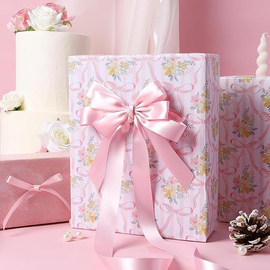 LaRibbons Pink Satin Ribbon 1 1/2 Inch 25 Yards Double Faced Light Pink Silk Ribbon for Flower Bouquet Crafts Gift Wrapping Wedding Party Babyshower Decoration