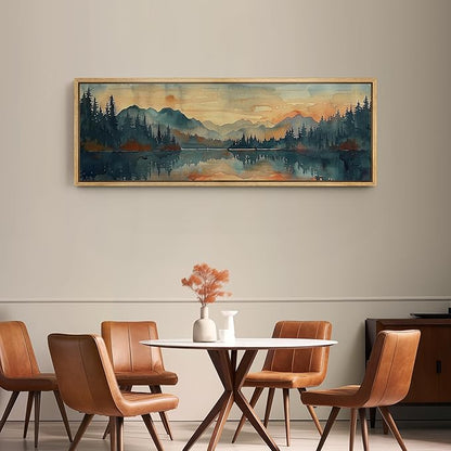 SIGNFORD Large Framed Canvas Print Wall Art Peaceful Lake and Forest Illustrations Modern Art Calm Warm for Living Room, Bedroom, Office - 60"x20"
