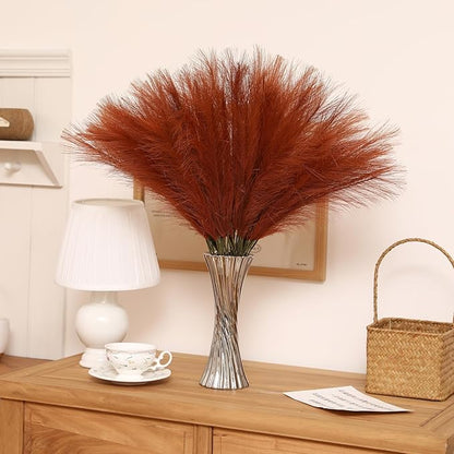 Burnt Orange Pampas Grass - 30pcs 24 Inch Artificial Pampas Grass Decor, Tall Pampas Grass for Floor Vase, Table Centerpieces, Wedding, Party and Fall Decor (Burnt Orange, 30 Pieces)