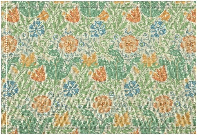 William Morris Placemats Boho Rural Farmhouse Vintage Floral Art Printed Dining Table Mats Set of 4 for Home Kitchen Holiday Picnic Party Decor 12x18in