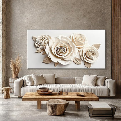 White Canvas Wall Art Living Room Prints Home Wall Decor Modern Canvas Art Wall Decor 35x70 Inches Large Flower Wall Art Elegant Painting Prints Picture For Bedroom Hotel Office Artwork