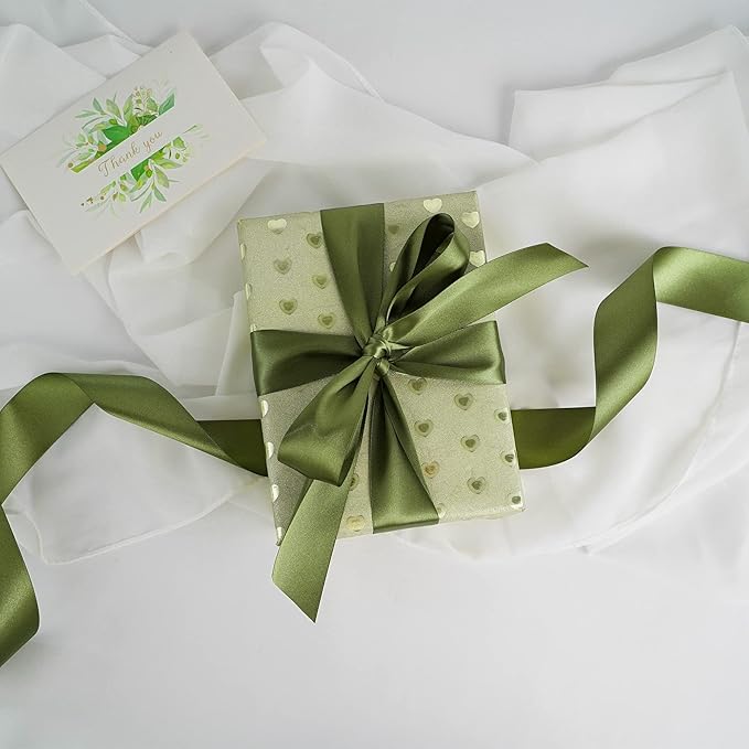MEEDEE Moss Satin Ribbon 1-1/2 Inch Dark Green Ribbon Lux Double Faced Satin Ribbons by 50 Yards Green Polyester Satin Ribbons for Crafts, Weddings, Flower Bouquet, Holiday Decorating