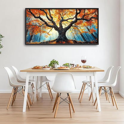 Extra Large Tree of Life Framed Wall Art for Living Room,Fall Autumn Forest Sunrise Landscape Pictures Wall Decor,Nature Canvas Print Painting Modern Artwork Bedroom Office Bathroom 60L x 30W