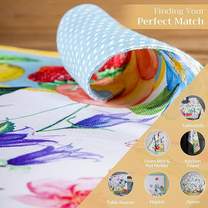 Maison d' Hermine Placemats Set of 4 100% Cotton Washable Cloth Place Mats, Reusable Table Mats for Kitchen Dining Decoration, Party, Restaurant Spring/Summer (Happy Florals - High Summer, 13" x 19")