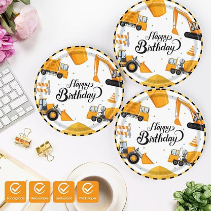 40 Pcs Construction Plates and Napkins Party Supplies, Construction Birthday Party Decorations Disposable Paper Plates and Napkins Tableware Set for Kids Boys Birthday Party Serves 20