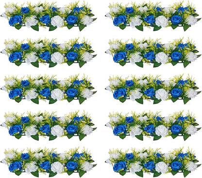 VEVOR Flower Ball Arrangement Bouquet 10 PCS, 19.6 x 8.6 Inch Artificial Flower Balls Wedding Table Centerpieces, Faux Rose Arrangements for Wedding Centerpiece Home Decoration, Blue and White Roses