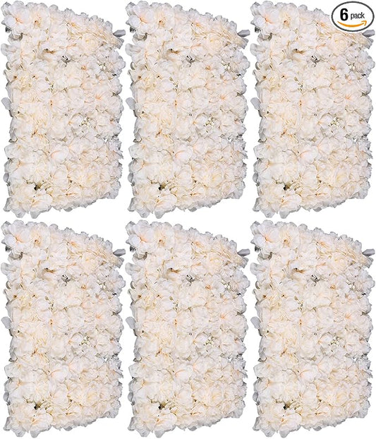16"x 24" Artificial Flower Wall Panels, Silk Flower Panels for Outdoor Garden Backyard Fence Privacy Screen and Indoor Wall Decor (6Pcs Champagne)