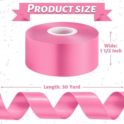 Fullive Ribbon for Gift Wrapping, 1 1/2 Inch 30 Yards Hot Pink Ribbon, Polyester Solid Ribbons for Flower Bouquet for Baby Shower Valentines Day Christmas Decorations DIY Bows Floral Arrangements