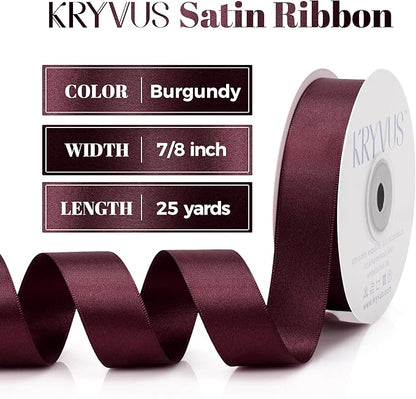 Burgundy Satin Ribbon, Double Faced 7/8 Inch X 25 Yards, Premium Satin Ribbon for Gift Wrapping, Crafts, Hair Bow Making, Sewing, Flower Bouquet, Wedding Party Decor