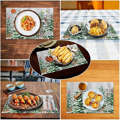 Winter Snowy Forest Placemats Christmas Pine Tree Snowflake Holiday Bath Rustic Christmas Tree Placemats Table Kitchen Dining Party 12x18 Inch Set of 4