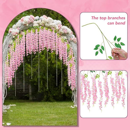 Wisteria Hanging Flowers,Fake Hanging Flowers,Wisteria artificiales Garland for Home Wedding Arch Floral Party Garden Ceremony Outdoor Decor,3.6 feet Long(50,Pink)