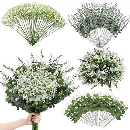 110 Pcs Artificial Eucalyptus Stems, Babys Breath，Bulk Artificial Flowers, Artificial Eucalyptus Leaves, Faux Greenery - DIY Wedding Bouquets, Centerpieces, Vase Filler, Farmhouse Decor