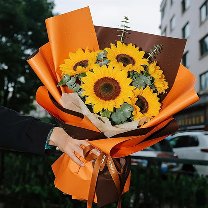 WRAPAHOLIC 20 Sheets Flower Wrapping Paper - 22.4 x 22.4 inch Deep Orange Color Water-Resistant Floral Bouquet Wrapping Paper, Florist Supplies Packaging for Wedding Birthday Gift DIY