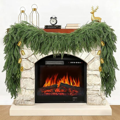 9ft Artificial Christmas Garland, Realistic Norfolk Pine Greenery Garland for Fireplace Mantel, Table, Doorframe, Indoor Outdoor Xmas Holiday Decoration, Real Touch Full Cedar Pine Garland