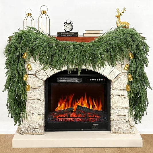 9ft Artificial Christmas Garland, Realistic Norfolk Pine Greenery Garland for Fireplace Mantel, Table, Doorframe, Indoor Outdoor Xmas Holiday Decoration, Real Touch Full Cedar Pine Garland