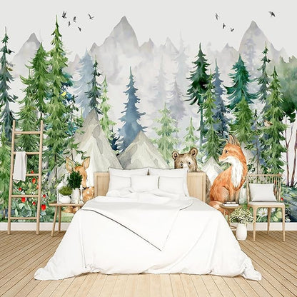 Kids Animals Forest Wallpaper Peel and Stick Nursery Wall Mural for Bedroom Living Room - 58"x86"
