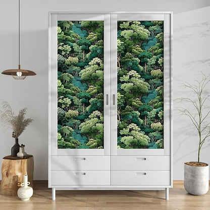 Forest Wallpaper Peel and Stick, Green Trees Contact Paper, Vintage Woodland Mountain Botanical Wall Paper Self Adhesive Waterproof Removable for Room Shelves Cabinet Drawer Table Decor 17.5" x 118"