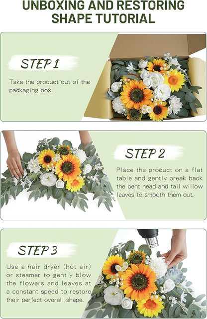 Faux Flower Swag Set of 2 for Wedding Welcome Signs Floral Swag Wedding Reception Ceremony Signs Decor (Sunflower & White)