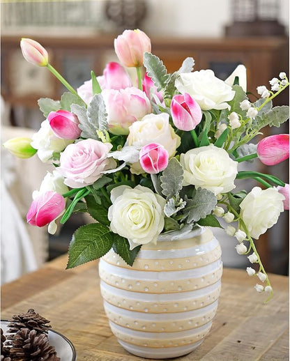 FiveSeasonStuff Real Touch Tulips Artificial Flowers – 15 Stems Faux Tulip Bouquet in Gift Box for Wedding, Home Decor, Party, Floral Arrangements (Creamy Pink)