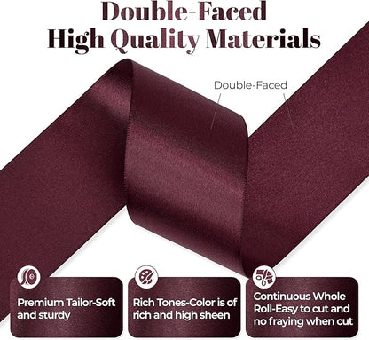 Burgundy Satin Ribbon, Double Faced 2 Inch X 50 Yards Burgundy Ribbon, Premium Satin Ribbon for Gift Wrapping, Crafts, Hair Bow Making, Sewing, Flower Bouquet, Wedding Party Decor