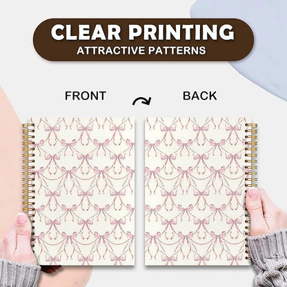 VIIJJUE Cute Preppy Pink Bow Notebook,Preppy Girly Journal, Coquette Girly Office Supplies, Aesthetic Hardcover Spiral Notebooks, 5.5x8.3 Inch