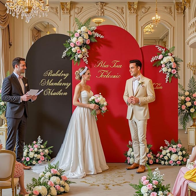 Black and Red Arch Backdrop Cover 7.2FT 6.6FT 6FT Arch Covers Stretchy Backdrop Set of 3, Wedding Arch Cover Spandex Fitted Double-Color Fabric Arch Covers for Party Baby Shower Birthday Decoration