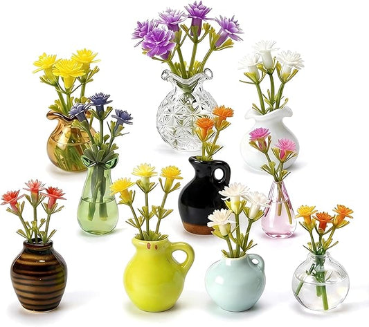 10-Pack Magnetic Mini Bud Vases Gift Set – Mixed Ceramic & Glass Holders for Fridge, Locker & Whiteboard – Upgraded Slam-Proof Magnets – Cute Bulk Gifts for Coworkers, Teachers & Office Decor