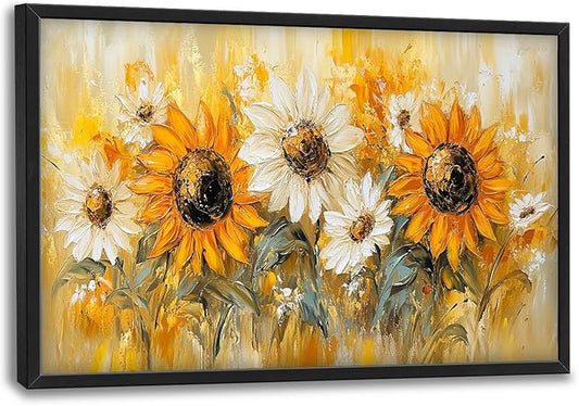 Farmhouse Sunflower Large Wall Art Country Flower Pictures Wall Decor Floral Canvas Daisy Print Painting Modern Artwork Home Decoration for Bathroom Office Living Room Bedroom Framed 24"x36"
