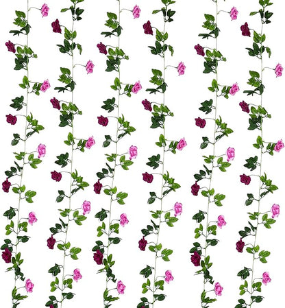 JUSTOYOU 2 Pack (15.8FT) Fake Rose Garland, Artificial Rose Vines Flowers Hanging Silk Rose Vine Wedding Home Backdrop Party Arch Arrangement Decoration