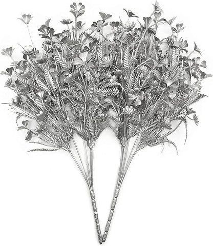 PASYOU Artificial Plants for Christmas Decor, Plastic Grass Faux Shrubs Simulation Flower Leaves Indoor Outdoor Home Garden Planter Filler Party Hotel Verandah Wedding DIY Decoration - Silver 4 Pack