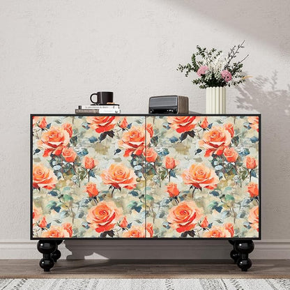 Bright Watercolor Floral Wallpaper Vibrant Flower Wall Paper Stick and Peel Colorful Orange Contact Paper for Bedroom Bedroom Cabinet Removable Renter Friendly 17.5 x 118In