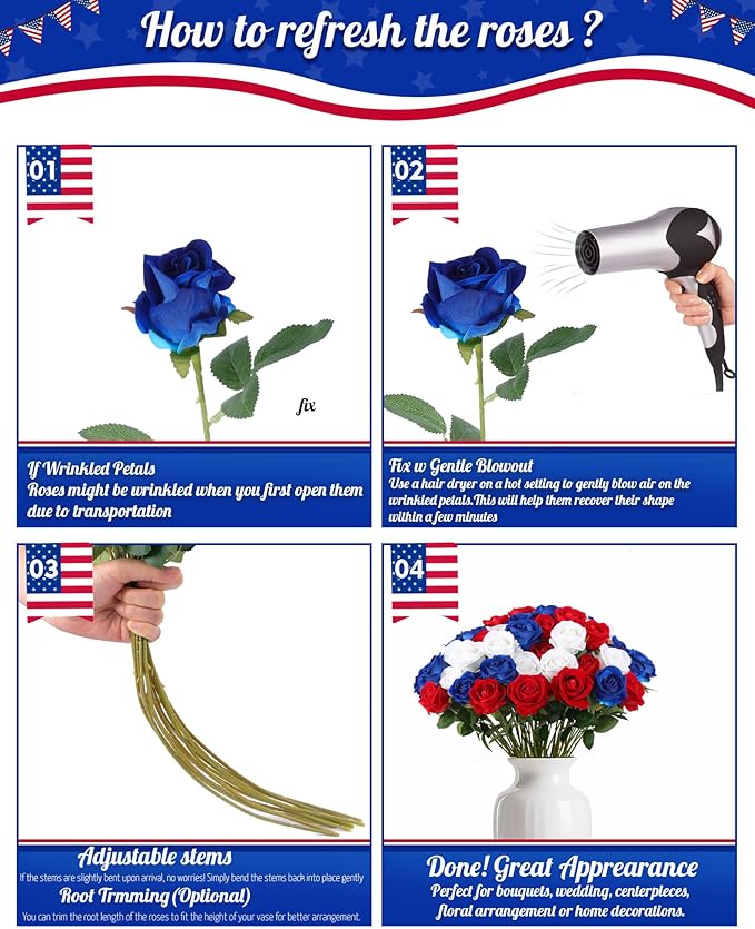 50Pack Artifical Flowers Bulk, Realistic Roses Bouquet with Long Stem for DIY, Wedding and Home Décor