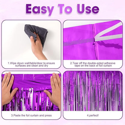 4 Pack Purple Foil Fringe Backdrop Curtains, Tinsel Streamers Birthday Party Decorations, Fringe Backdrop for Graduation, Baby Shower, Gender Reveal, Disco Party