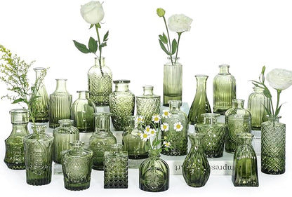 Bud Vase Set of 24, Green Bud Vases in Bulk, Small Flower Vases for Centerpieces, Mini Vintage Vase for Rustic Wedding, Home,Table Decoration