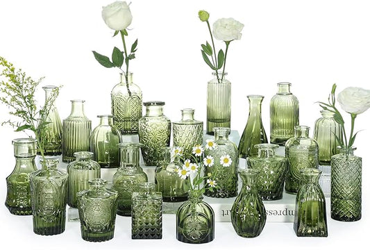 Bud Vase Set of 24, Green Bud Vases in Bulk, Small Flower Vases for Centerpieces, Mini Vintage Vase for Rustic Wedding, Home,Table Decoration