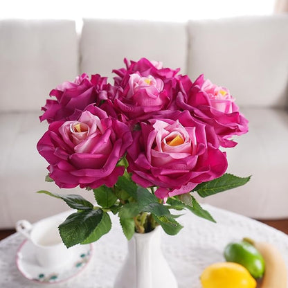 6 Pcs Silk Real Touch Latex Roses, Artificial Single Stem Big Bloom Faux Roses for Home Party Office Wedding Indoor Decor, Floral Arrangements, Table Centerpieces