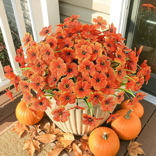 MACTING Artificial Fall Flowers for Outdoors 6 Bundles Faux Mums Outdoor Plants Fake Silk Flowers UV Resistant No Fade for Planters Front Door Porch Patio Home Indoor Outside Autumn Thanksgiving Decor