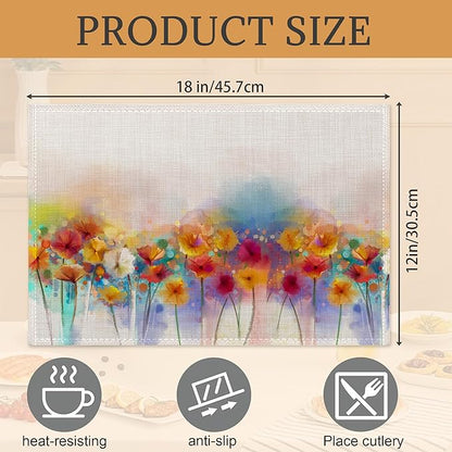 Spring Weeds Placemats Set of 6,Washable Heat Resistant 12×18 Inch Linen Table Mats Purple Nature Landscape Place Mats for Party Outdoor Dining Décor