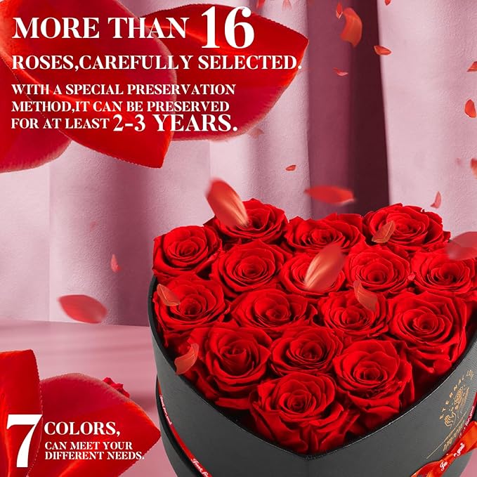 16-Piece Preserved Rose Birthday Gifts for Women, Eternal Rose Preserved Flowers for Delivery Prime Mothers' Day, Valentine's Day, Christmas, Birthday - Red Roses