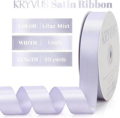 Lilac Mist Satin Ribbon, Double Faced 1 Inch X 50 Yards Lilac Mist Ribbon, Premium Satin Ribbon for Gift Wrapping, Crafts, Hair Bow Making, Sewing, Flower Bouquet, Wedding Party Decor