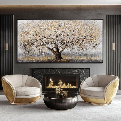 Gold Foil Canvas Wall Art Flower Wall Decor Plant Photo Prints Landscape Wall Decorations 29"x58" Large Artwork for Living Room Office