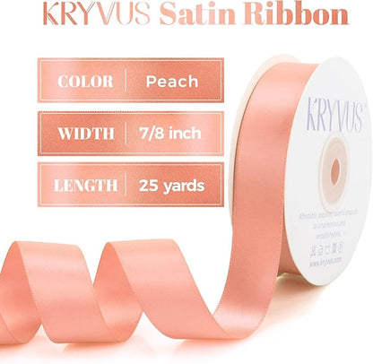 Premium Double Faced Peach Satin Ribbon, 7/8 Inch X 25 Yards, Polyester, Perfect for Gift Wrapping, Crafts, Wedding Decor, Formal Occasions
