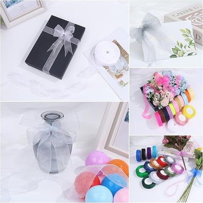 3/4 Inch x 50 Yards Sheer Organza Ribbon Chiffon Ribbon for Gift Wedding Flower Bouquet Wrapping Decorations Crafts (White)