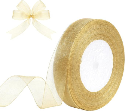 3/4 Inch x 50 Yards Sheer Organza Ribbon Chiffon Ribbon for Gift Wedding Flower Bouquet Wrapping Decorations Crafts (Champagne)