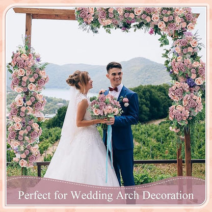 6 Pcs Artificial Peony Silk Florals Fake Mix Silk Peony Rose Faux Flower Hydrangea Bouquet Elegant Realistic Wedding Floral Centerpiece for Home Party Table Arrangement (Champagne with Purple)