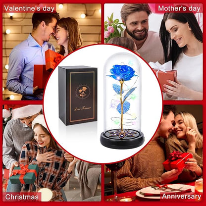 Beferr Birthday Gifts for Women Mom Rechargeable Galaxy Glass Roses Forever Preserved Flowers for Delivery Prime Smart Touch Light Up Rose in Dome Gift for Grandma Sister Wife Her Girlfriends Daughter
