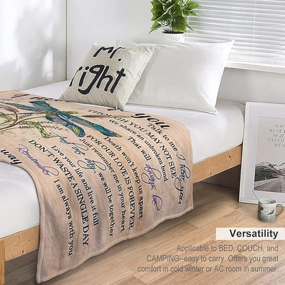 Dragonfly Blanket Memorial Sympathy Gifts for Girls Women Loved One I Never Left You Throw Blanket for Kids Adults Soft Warm Cozy Fleece Blanket for Couch Sofa Bed 40"x50"