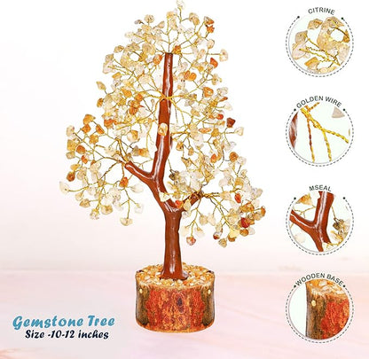 YATHABI Citrine - Crystal Tree - Gemstone - Feng Shui Money Tree - Tree of Life Decor - Spiritual Gift - Natural Crystal Decor - Bonsai Tree - Chakra Stone - Good Luck Charm
