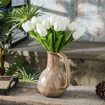20pcs White Artificial Tulip Flowers, Silk Fake Flowers 13" for Mother's Day, Easter, Valentine’s Day Gifts in Bulk, Home, Kitchen, Wedding Decorations
